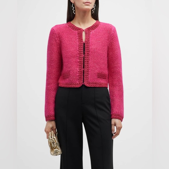 NWT $595 Alice + Olivia Noella Sequin Boucle Cropped Cardigan - Picture 1 of 6